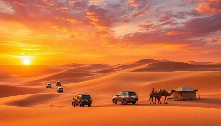 Desert safari experience with camels and dunes
