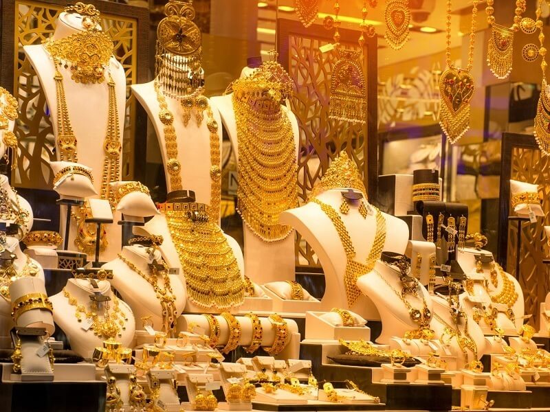 Gold Souk in Deira with glittering jewellery displays
