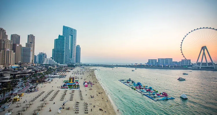 JBR beach in Dubai with clear blue water and beachgoers